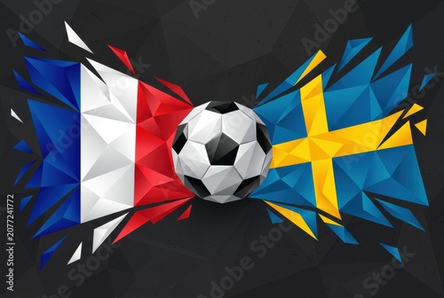 France Sweden Soccer Ball Flags Low Poly Explosion Dark World Cup