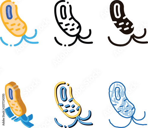 Fotografie Microscopic Bacterium With Tails Vector Sign Icon Thin Line