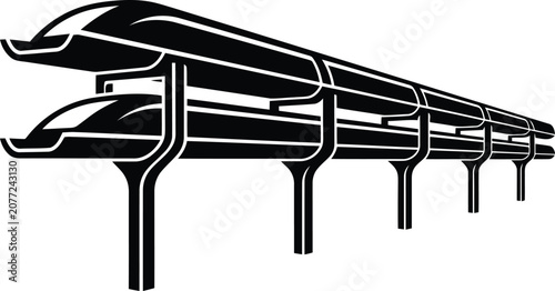 Foto Futuristic Monorail Track in Black and White Perspective Line Art