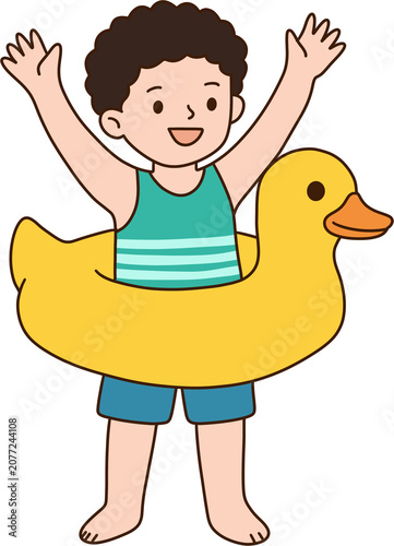 Fotografie a yellow duck tube and a child