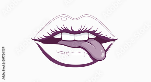 Slika na platnu Stylized Lips With Tongue Out Vector Illustration On Purple Background