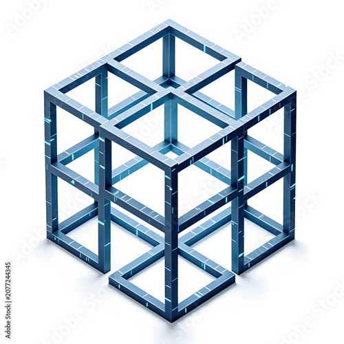 Abstract 3D Blue Cube Blocks with Modern Geometric Architecture Design for Business Construction and Technology Illustration Render
