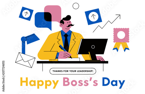 Boss's Day, Happy Boss's Day, Leadership Appreciation, Office Celebration, Vector Illustration