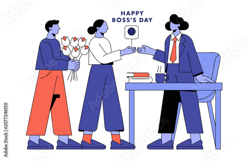 Boss's Day, office celebration, employee gifts, workplace appreciation, vector illustration