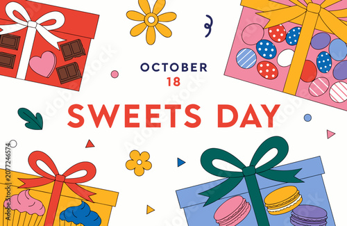 Sweets Day, dessert icons, food illustrations, gift boxes, colorful graphics