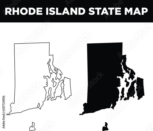 Cuadro en lienzo Rhode island state map outline and silhouette icons