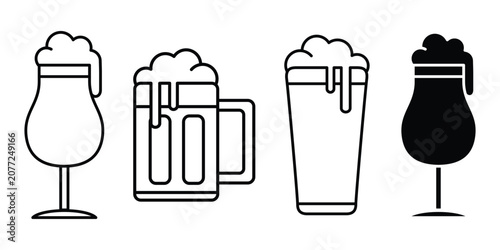 Tableau sur toile Beer Mug Icon Set – Frothy Beer Glass, Pub Drink, Brewery Beverage, Cheers Mug,