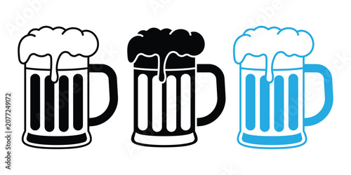 Obraz na płótnie Beer Mug Icon Set – Frothy Beer Glass, Pub Drink, Brewery Beverage, Cheers Mug,