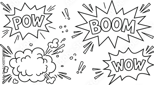 Tableau sur toile Comic speech bubble explosion doodle set with pow boom wow text message sound ef