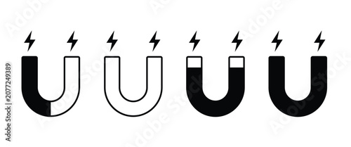 Konstfotografi Horseshoe Magnet Icon Set – U Shape Magnet, Magnetic Force, Attraction Symbol, S