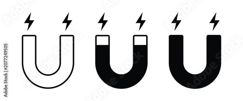 Konstfotografi Horseshoe Magnet Icon Set – U Shape Magnet, Magnetic Force, Attraction Symbol, S