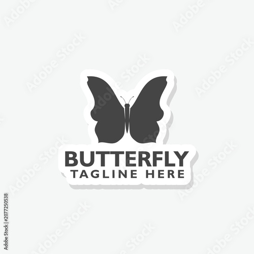 Butterfly logo sticker isolated on gray background