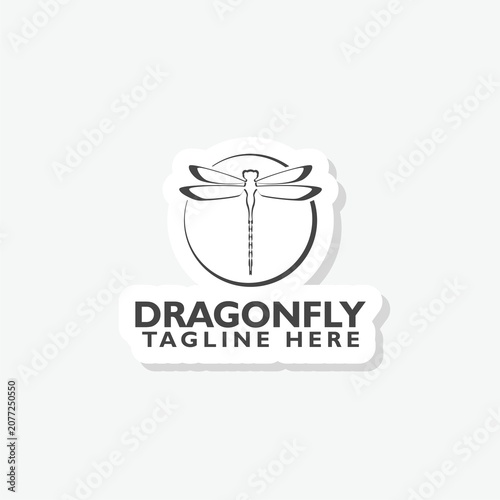 Dragonfly logo sticker isolated on gray background