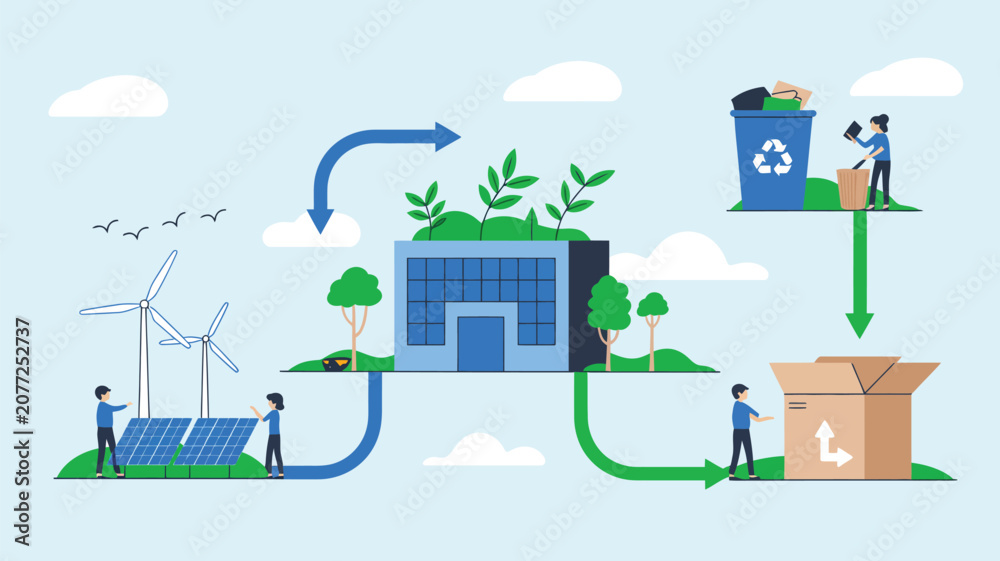 Obraz premium Circular recycling process with renewable energy sustainable waste management and green city