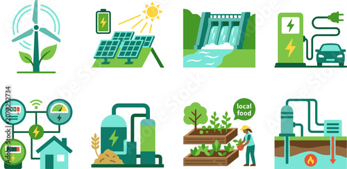 Fotografía Renewable Energy and Sustainable Technology Icon Set for Ecology Environmental C