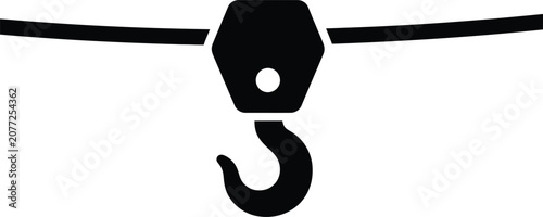 Fotografie Silhouette vector industrial crane hook hanging from a sturdy cable design
