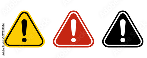 Warning Triangle Icons Set with Exclamation Mark – Hazard, Caution and Safety Alert Vector Collection