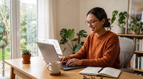 Freelance content writer using artificial intelligence to create blog content in home office