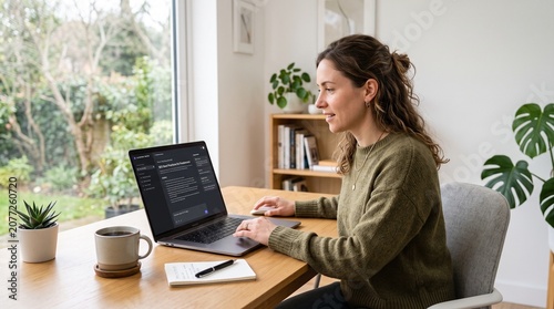 Freelance content writer using artificial intelligence to create blog content in home office