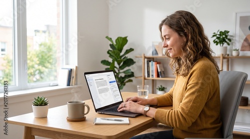 Freelance content writer using artificial intelligence to create blog content in home office