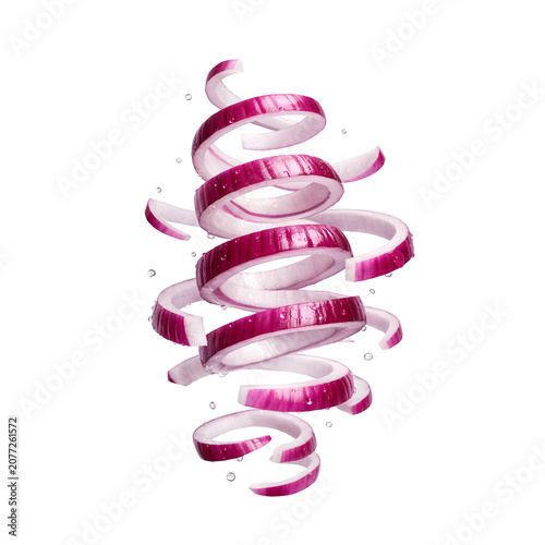 Spiral Sliced Red Onion Isolated on Transparent PNG, Fresh Vegetable Ingredient