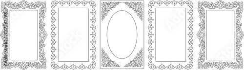 Tableau sur toile Set of vintage ornate picture frames, decorative rectangular and oval borders wi