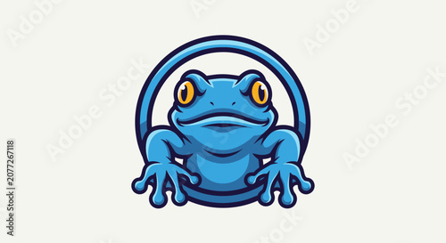 Tablou pe pânză Artistic cartoon blue frog with yellow eyes and circular background