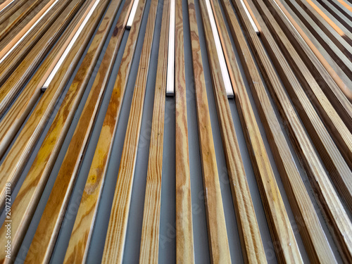 Abstract Wooden Slats wall and  led strip light 