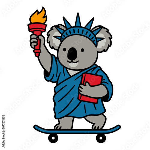 Photography Koala dressed as Statue of Liberty.