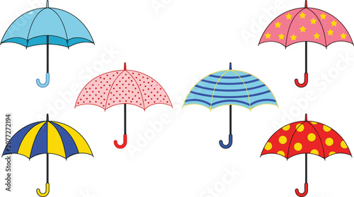Photos Colorful Patterned Umbrella Vector Icon Set with Cute Designs Stripes Dots and S