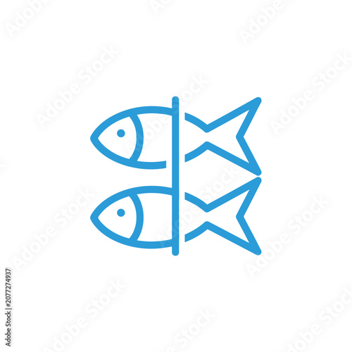 Billede på lærred Simple blue line drawing of two fish and two starfish arranged vertically