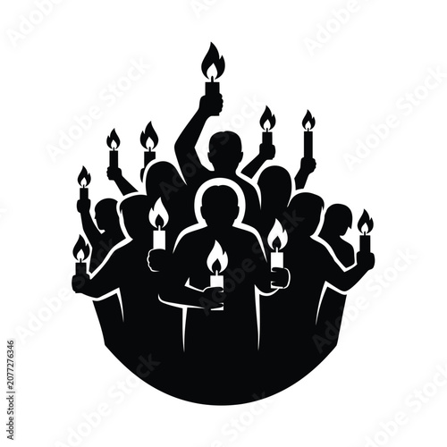 Silhouette of people holding candles.