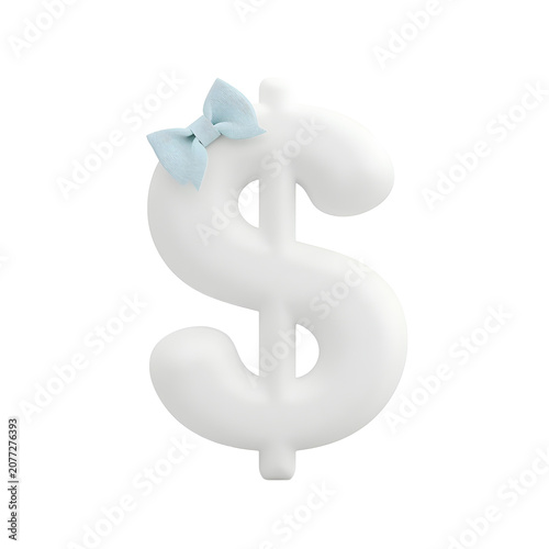 White dollar sign symbol with blue bow on top isolated on black background