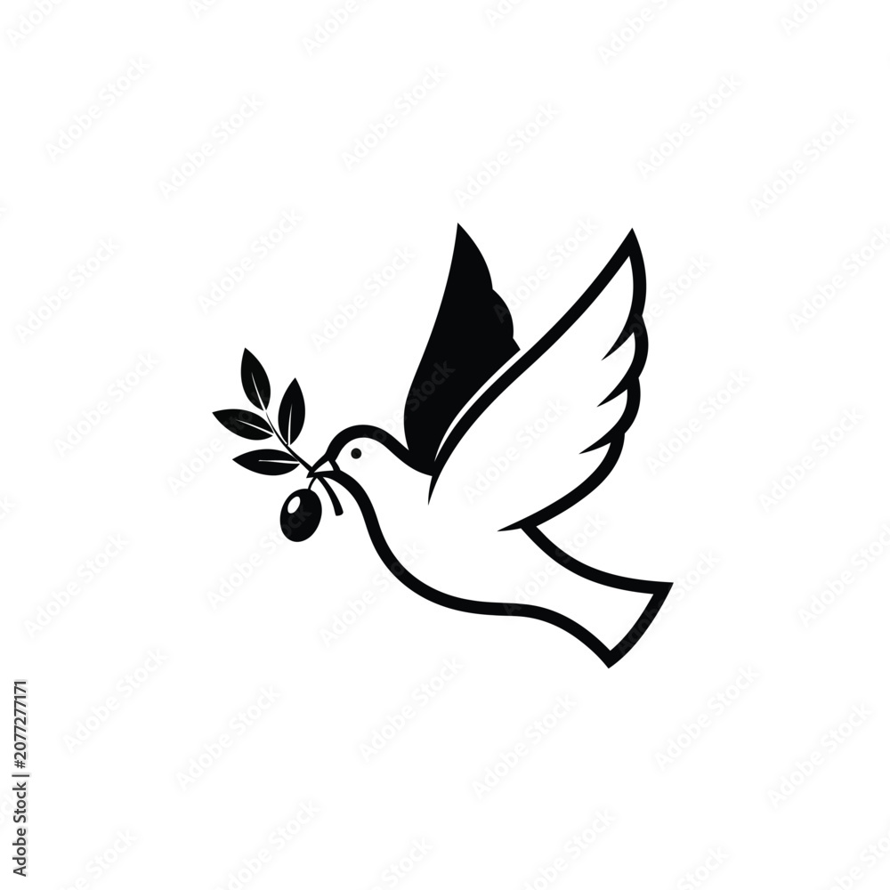 Obraz premium Dove carrying olive branch symbol of peace.