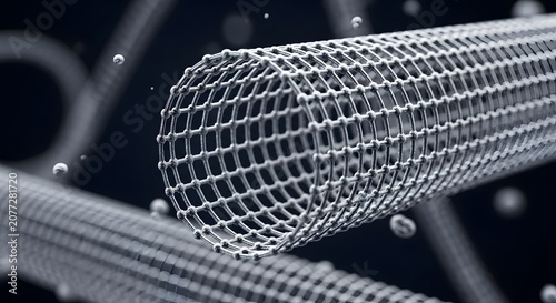 Close-up of carbon nanotube structure on dark background