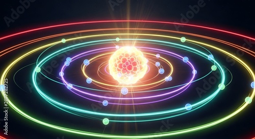 Glowing Solar System Model with Colorful Orbits and Planets