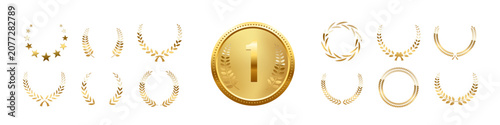 Obraz na płótnie Gold award medals with laurel wreath