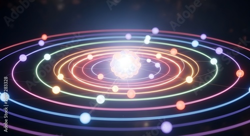 Glowing Solar System Orbiting Around Star