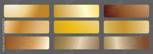 Golden gradients set. Metallic gold gradients. Elegant gold gradients isolated. gold foil texture .golden colour swatches.Set of colors for design,collections
