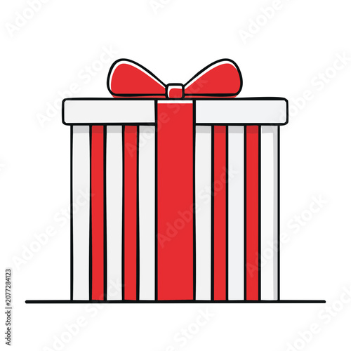 Red and white gift box with ribbon bow vector illustration