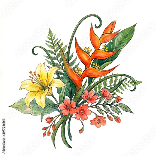 Colorful bouquet of flowers and leaves.