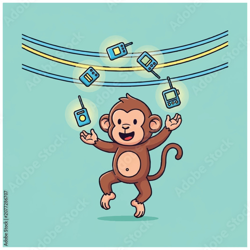 Photography Playful monkey juggling mobile phones with skill and precision.