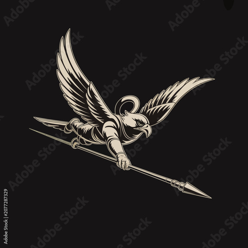 Fotografie Winged warrior with spear flying.
