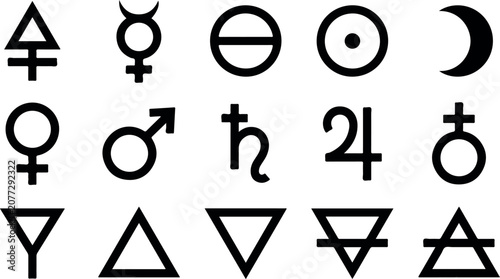 Photos Halloween occult symbols and astrological signs for spooky decorations and witch