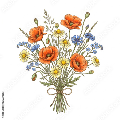 Vibrant bouquet of orange poppies flowers.