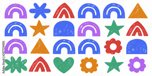 Konstfotografi Colorful Geometric Shapes And Patterns Vector Illustration