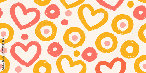 фотографія Pastel Hearts And Circles Pattern Seamless Repeat Design