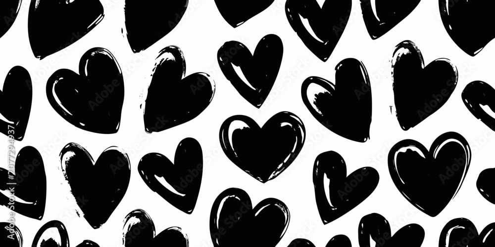 Fototapeta premium Black heart pattern hand drawn style on a white background