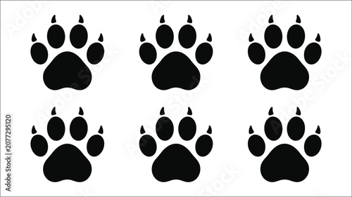 Photography Animal paw print vector icons set, black predator footprints with sharp claws, wild beast track silhouettes collection of six, hunting and nature themed design, isolated wildlife illustration concept