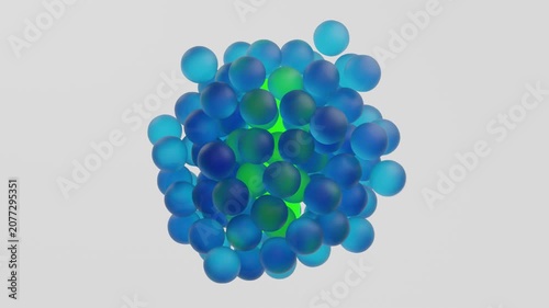 3d rendering abstract spheres exploding from a green core animation